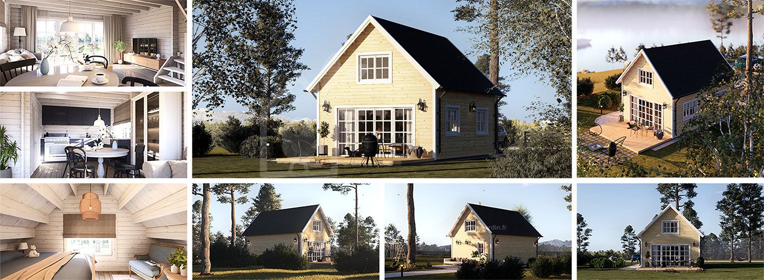 Chalet en bois en kit KARINA (34 mm + bardage), 46 m² visualization 1