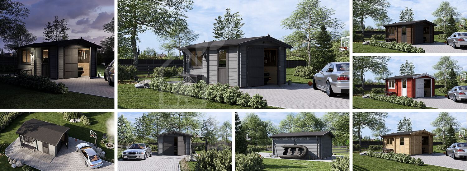Garage en bois CLASSIC (44 mm), 3.6x5.4 m, 19.9 m² visualization 1