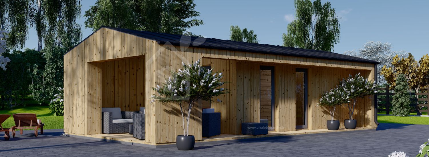 Abri de jardin en bois avec terrasse ANNA Modern (34 mm + bardage), 20 m² + 16 m² visualization 1