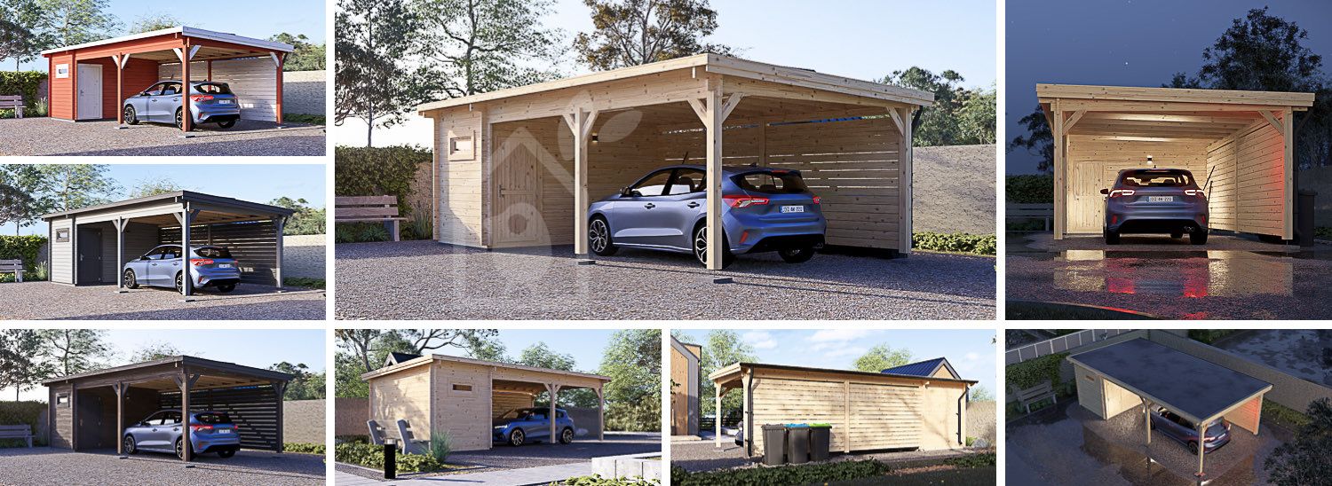 Carport en bois avec abri MODERN, 8x4 m visualization 1