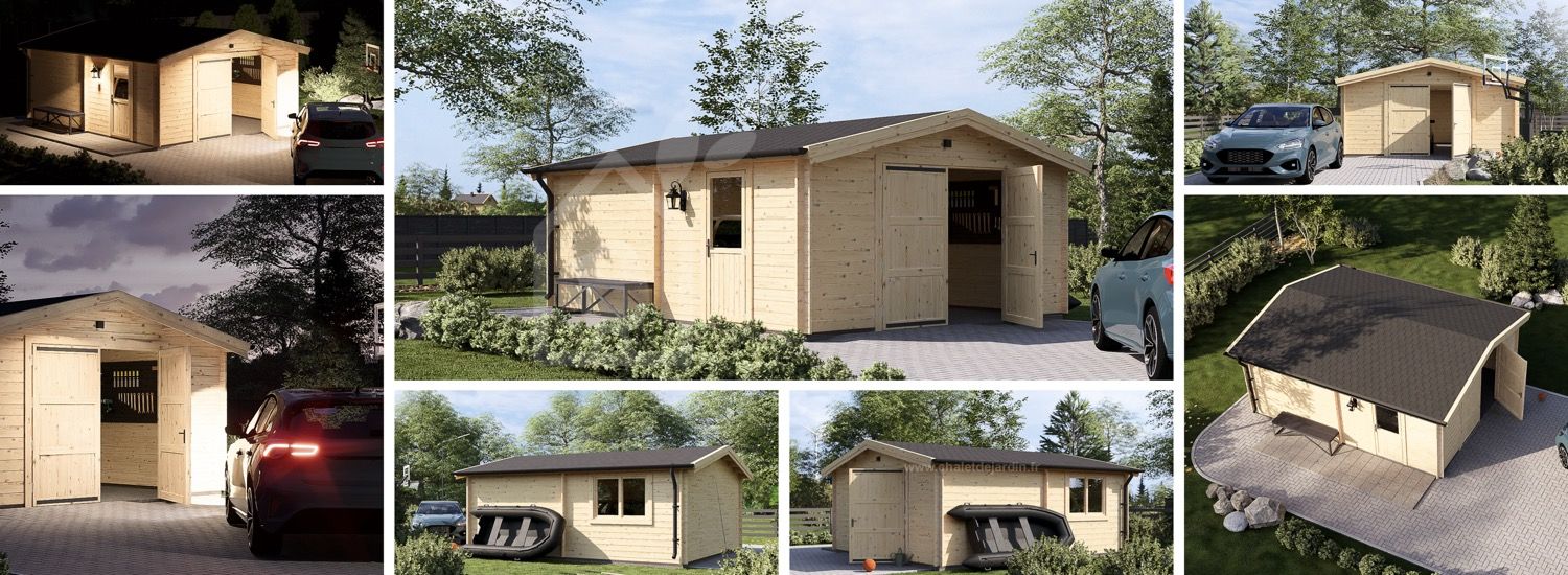 Garage en bois CLASSIC S (44 mm), 5x6 m, 30 m² visualization 1