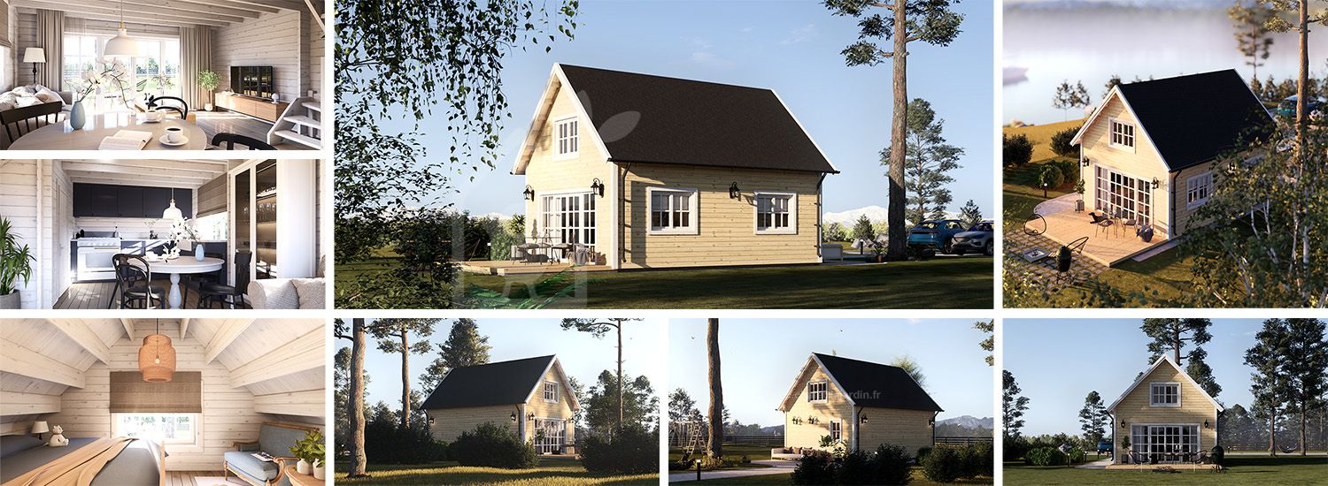 Chalet en bois en kit KARINA (Isolé, 34 mm + bardage), 46 m² visualization 1