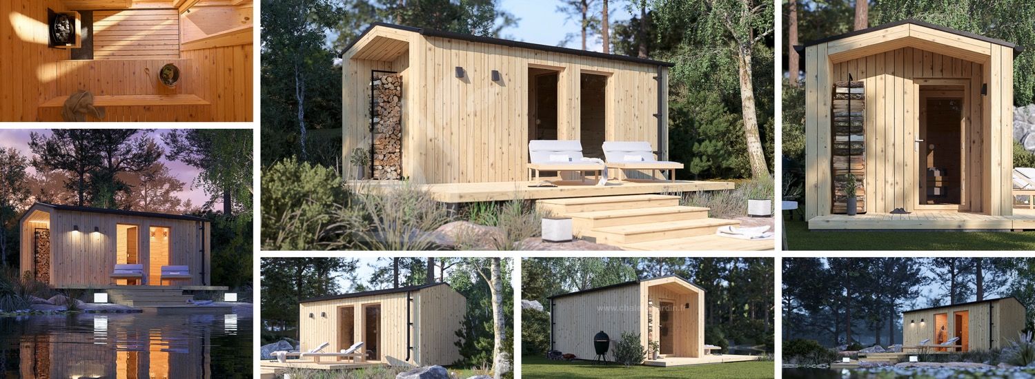 Sauna d'extérieur SERENE (34 mm + bardage), 5.3x2.5 m, 5 m² visualization 1