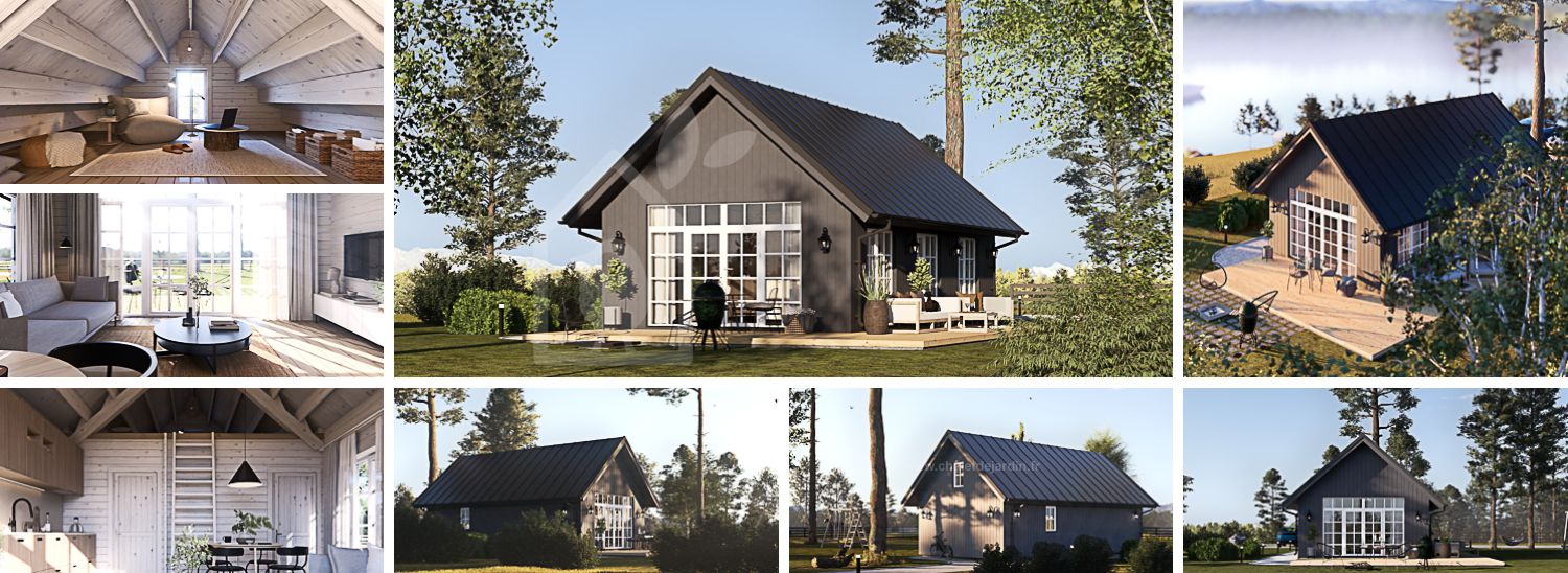 Maison préfabriquée en bois ARIELLE PV (Isolé RE2020, 44 mm + bardage), 41 m² visualization 1