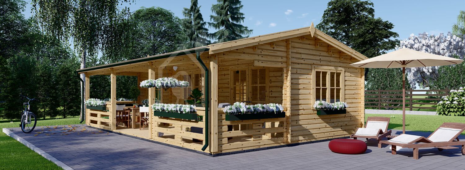Chalet en bois habitable avec terrasse AMELIA (Isolé RE2020, 44+44 mm), 32 m² + 20 m² visualization 1