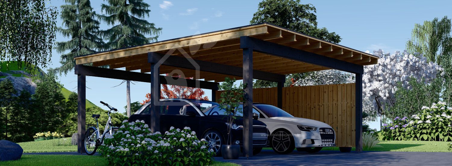 Carport en bois double LUNA DUO F, 6x6 m, avec mur latéral visualization 1
