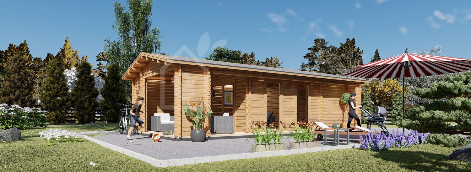 Abri de jardin en bois avec terrasse ANNA (34 mm), 20 m² + 16 m² visualization 1