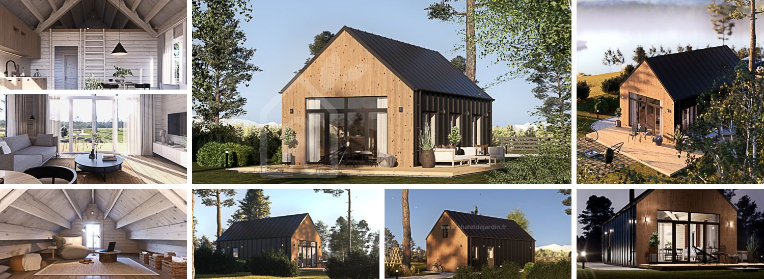 Maison préfabriquée en bois MILANA PV (Isolé RE2020, 44 mm + bardage), 41 m² visualization 1