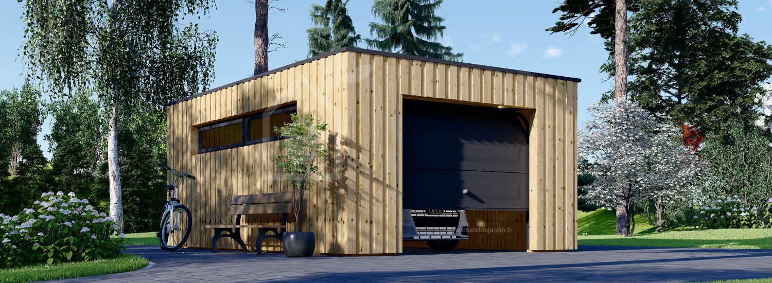 Garage bois toit plat STELA F (ossature en bois), 4x6 m, 24 m² visualization 1