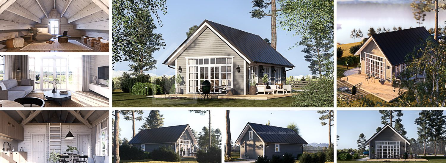 Chalet en bois habitable ARIELLE RV (Isolé RE2020, 44 mm + bardage), 41 m² visualization 1