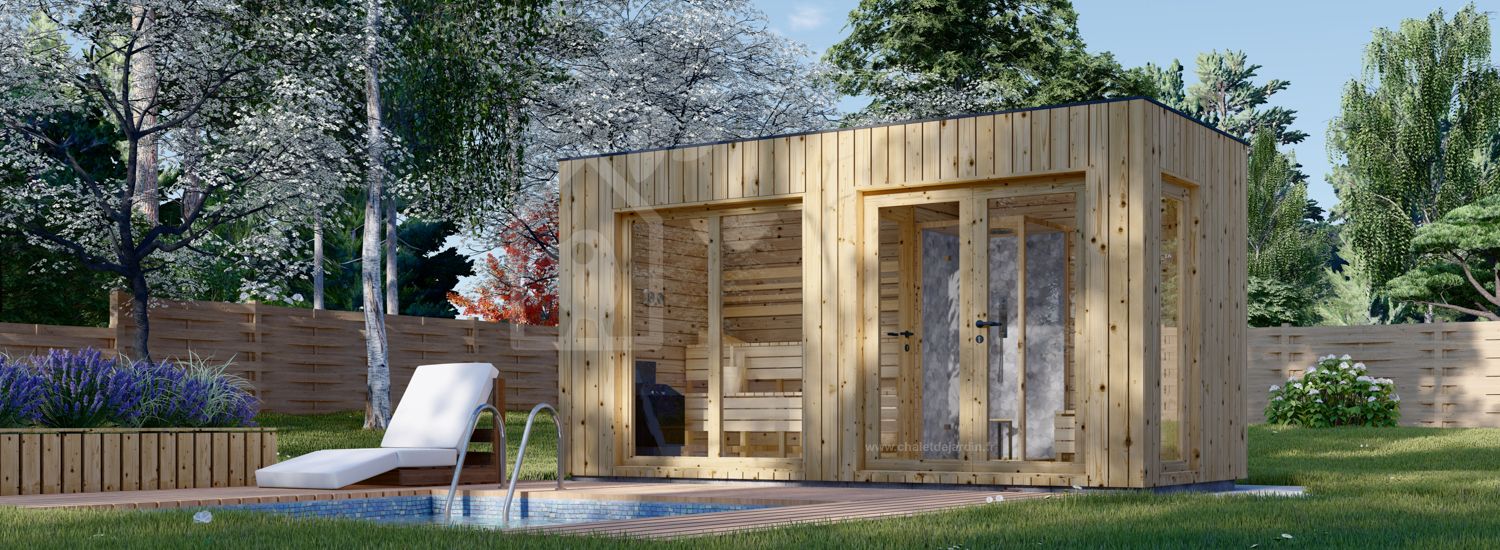 Sauna d'extérieur avec vestiaire DELLA (34 mm + bardage), 4,6 x 2,1 m, 7,2 m² visualization 1