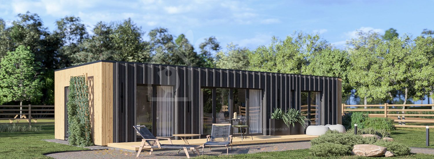 Chalet en bois habitable BELLA I RV (Isolé RE2020, 44 mm + bardage), 46 m² visualization 1