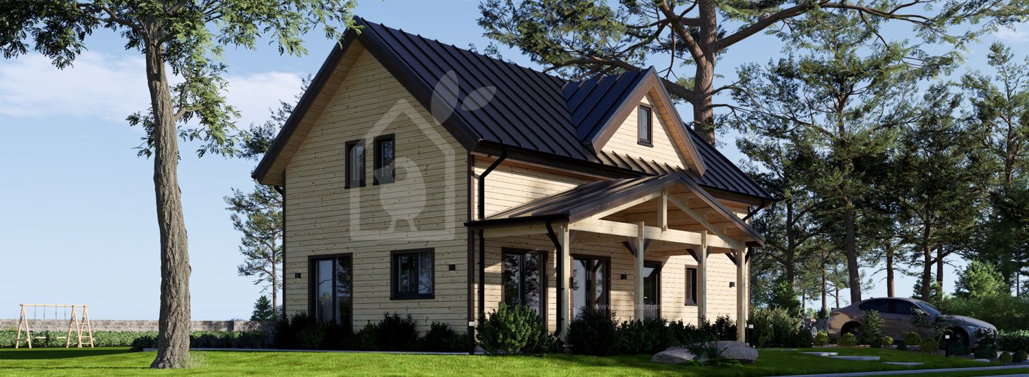 Chalet en bois VERA S (44 mm + bardage), 126 m² visualization 1