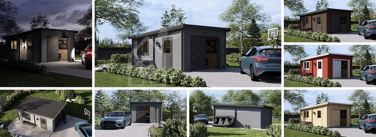 Garage en bois à toit plat MODERN (34 mm), 4x6 m, 21 m² visualization 1