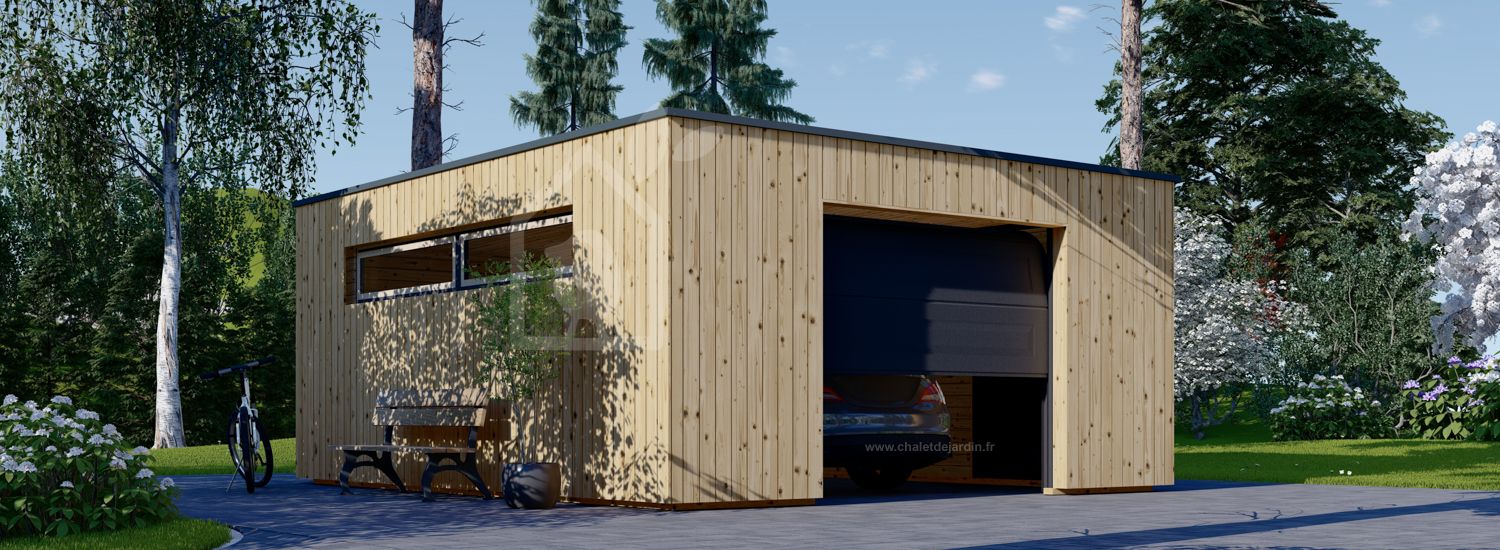 Garage bois toit plat SILVIA F (34 mm + bardage), 5x6 m, 30 m² visualization 1