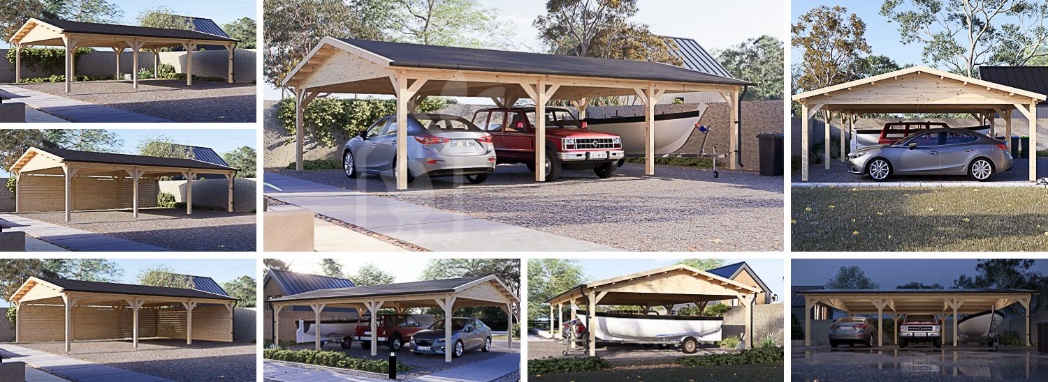 Carport en bois CLASSIC TRIO, 5.95x8.95 m visualization 1