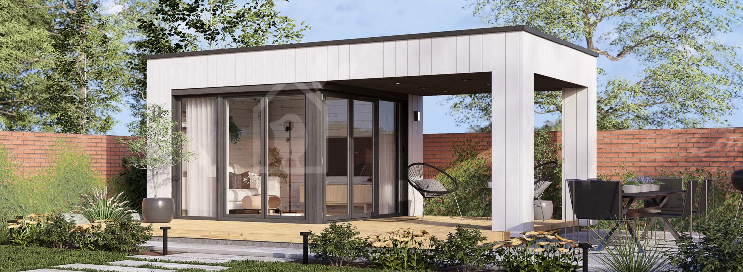 Abri de jardin en bois INES avec terrasse (34 mm + bardage), 6x3 m, 18 m² visualization 1