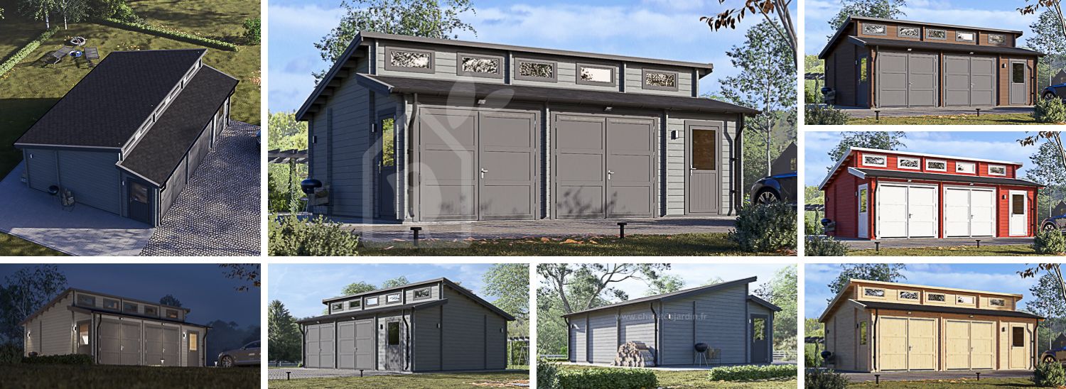 Garage en bois double TWIN DUO (44 mm), 8x6 m, 48 m² visualization 1