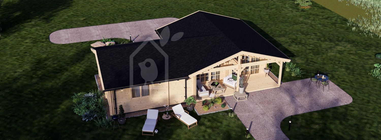 Chalet en bois ADELE S (Isolé, 44+44 mm), 60 m² visualization 1