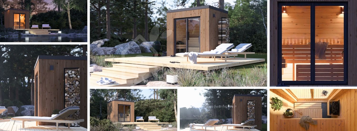 Sauna d'extérieur OKO (34 mm + bardage), 2.3x1.6 m, 2.7 m² visualization 1