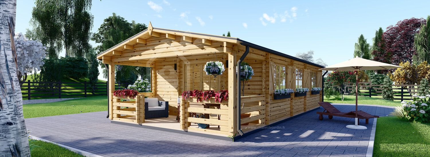 Chalet en bois avec terrasse HYMER (44 mm), 42 m² + 10 m² visualization 1