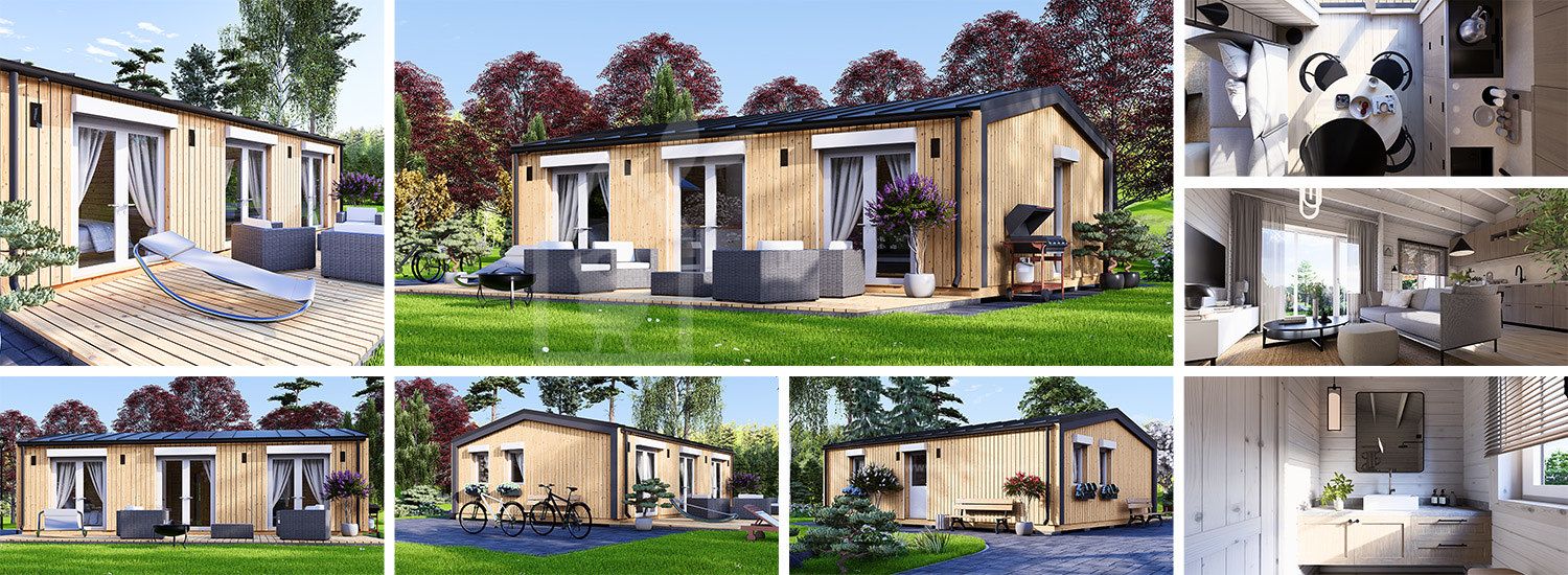 Chalet en bois habitable ANGELA S (Isolé RE2020, 44 mm + bardage), 50 m² visualization 1