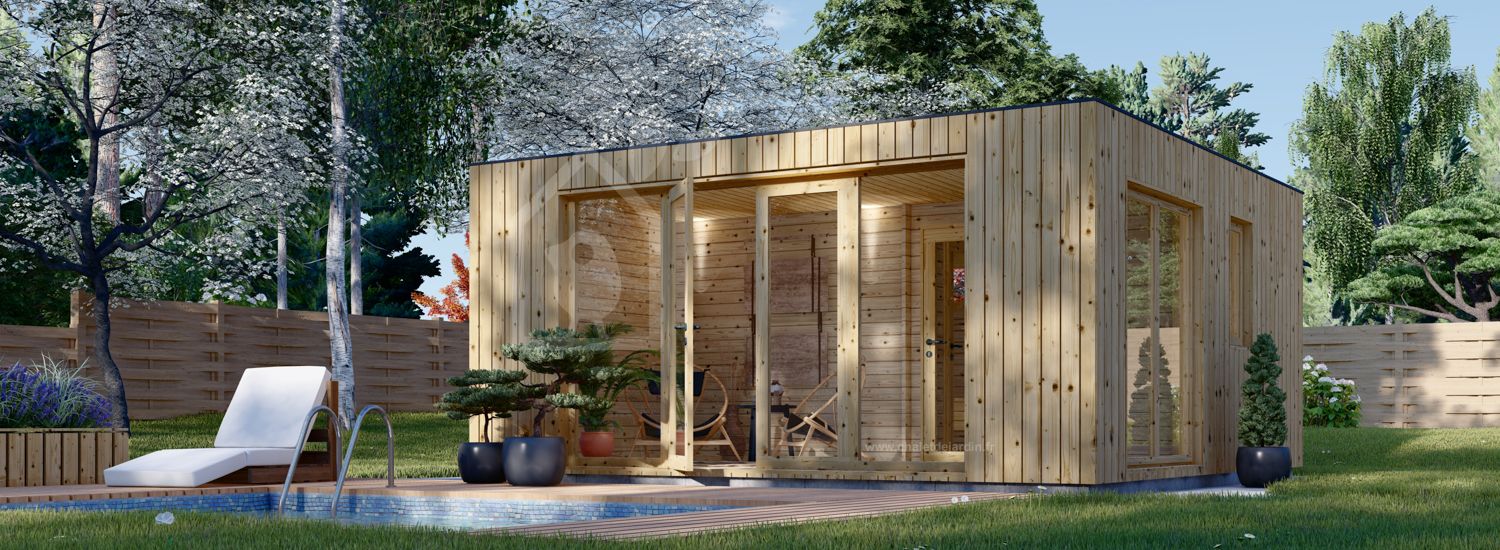 Sauna d'extérieur avec vestiaire DELLA (34 mm + bardage), 5,1 x 5,1 m, 22 m² visualization 1