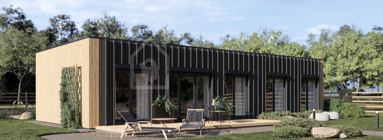 Chalet en bois habitable BELLA 3 RV (Isolé RE2020, 44 mm + bardage), 75 m² visualization 1