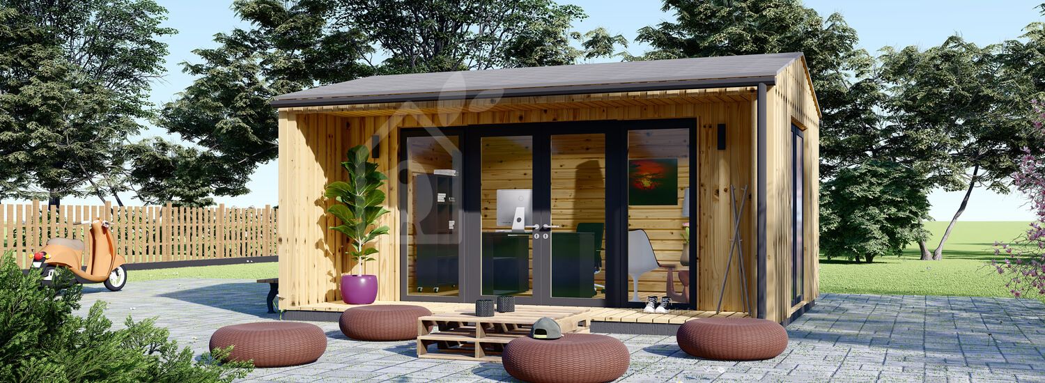 Bureau de jardin TINA (44 mm + bardage), 5.5x4 m, 16.5 m² + 5.5 m² auvent visualization 1