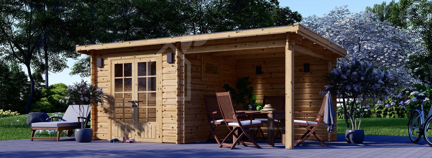 Abri de jardin en bois avec pergola LARISSA (28 mm), 5.2x2.7 m, 7 m² + 7 m² visualization 1