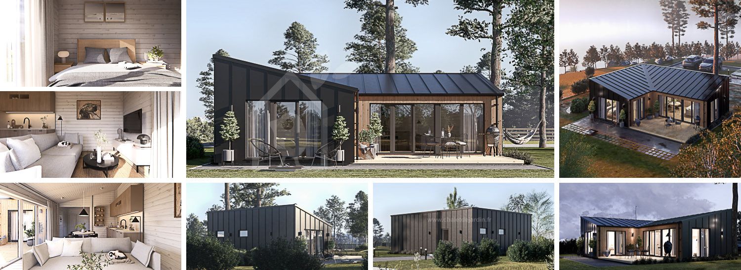 Maison préfabriquée en bois GINNY PV (Isolé RE2020, 44 mm + bardage), 49 m² visualization 1