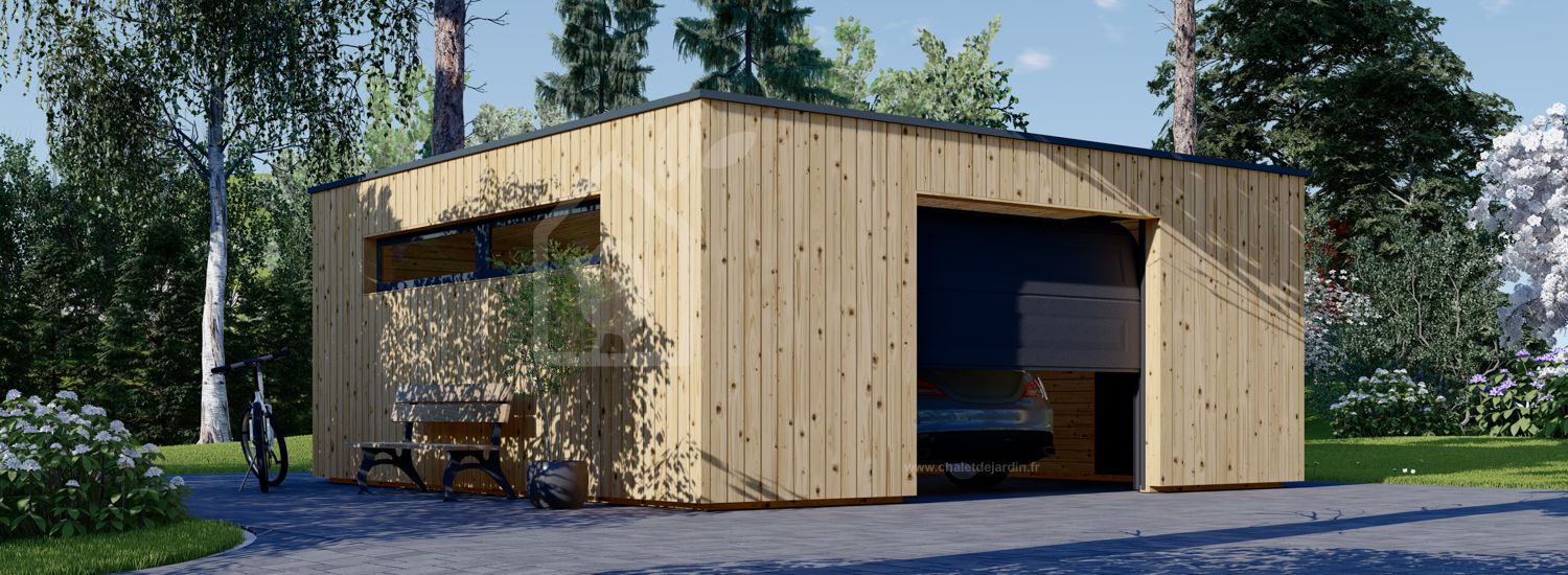 Garage bois toit plat SILVIA F (34 mm + bardage), 6x6 m, 36 m² visualization 1