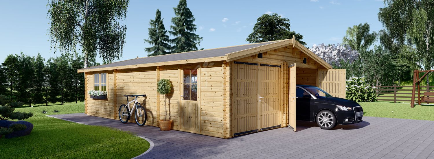 Garage en bois double CLASSIC DUO (44 mm), 6x8 m, 48 m² visualization 1