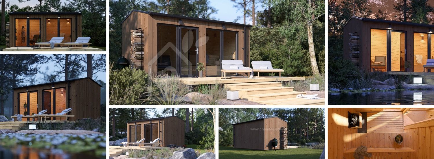 Sauna d'extérieur SERENE (34 mm + bardage), 4.5x2.5 m, 5 m² visualization 1
