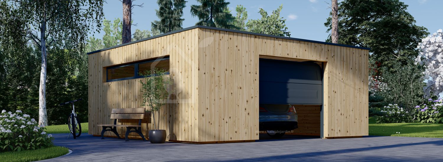 Garage bois toit plat SILVIA F (34 mm + bardage), 6x6 m, 36 m² visualization 1