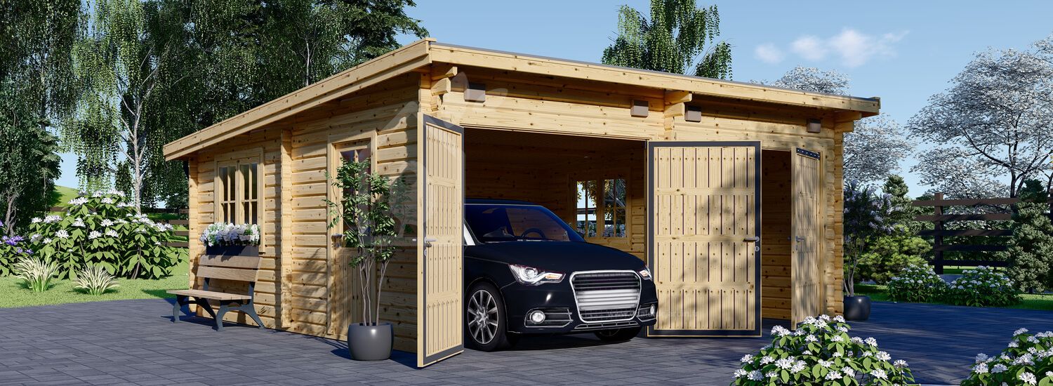 Garage en bois double à toit plat MODERN (44 mm), 6x5 m, 30 m² visualization 1