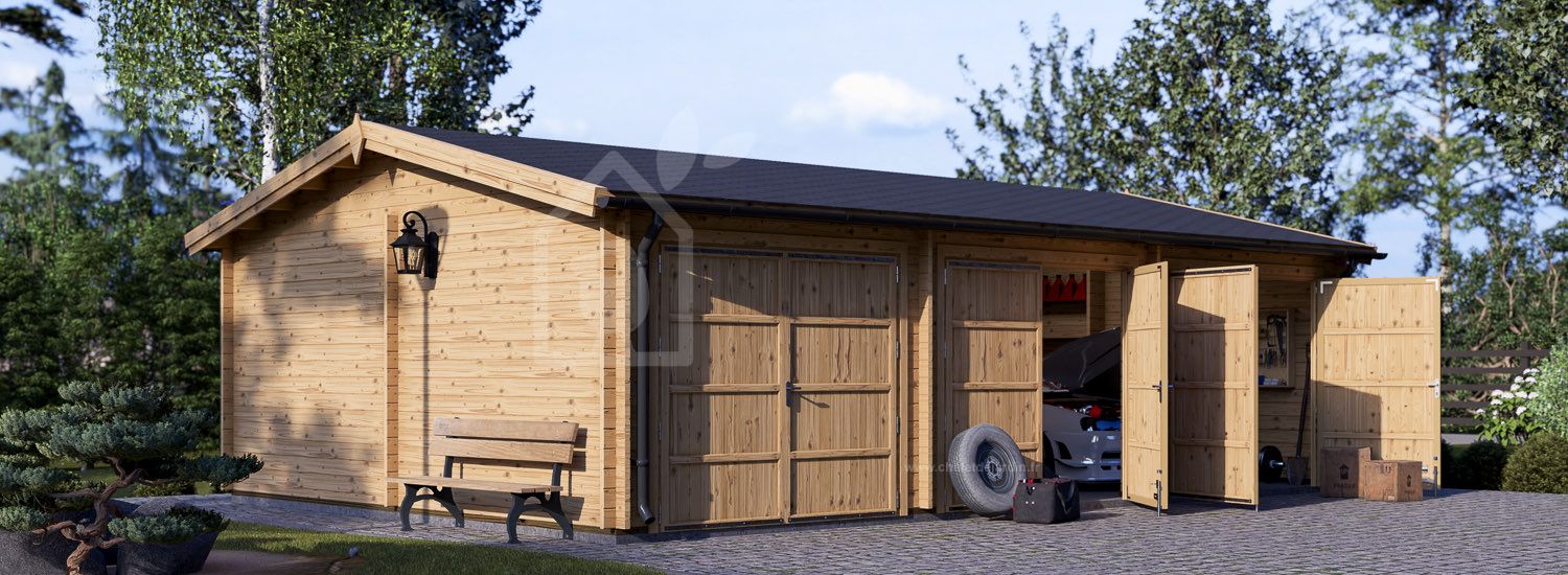 Garage en bois triple TRIO S (44 mm), 5x9 m, 45m² visualization 1