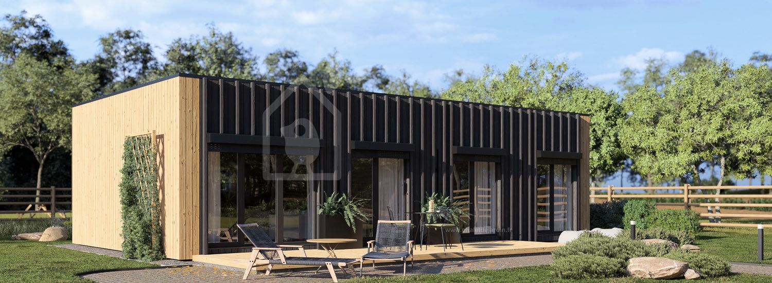 Chalet en bois habitable BELLA 2 RV (Isolé RE2020, 44 mm + bardage), 60 m² visualization 1