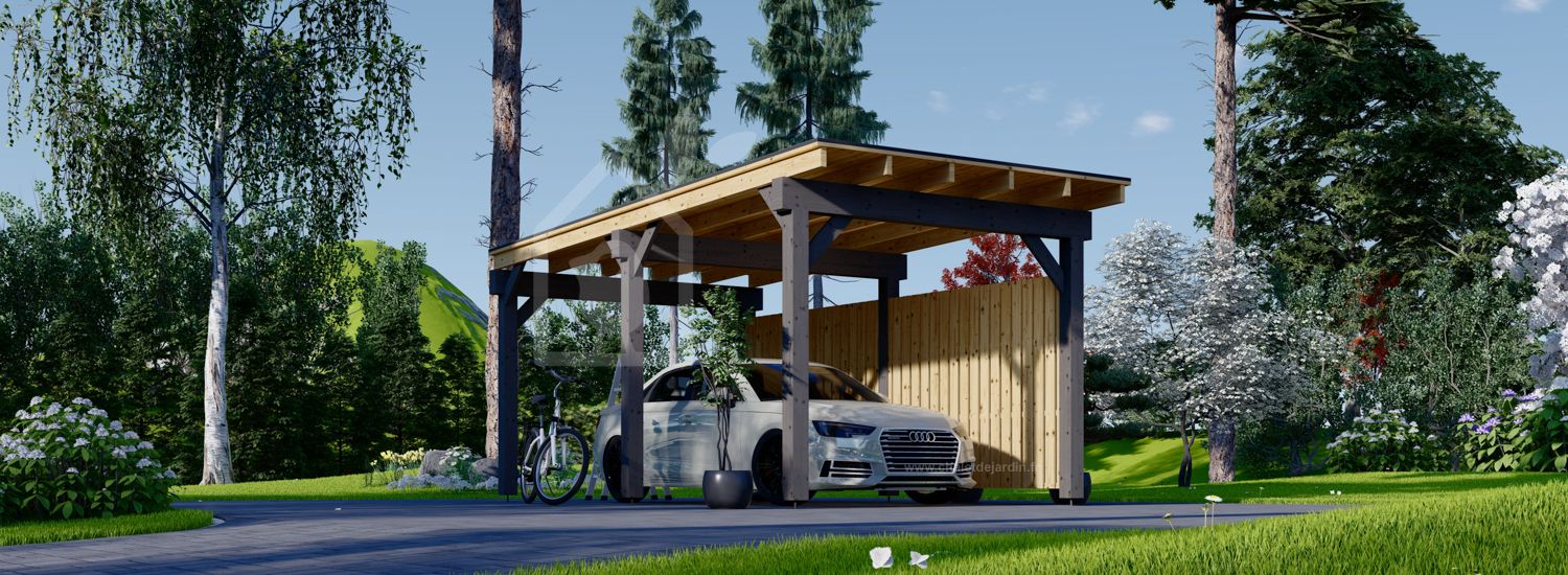 Carport en bois LUNA F, 3.2x6 m, avec mur latéral visualization 1