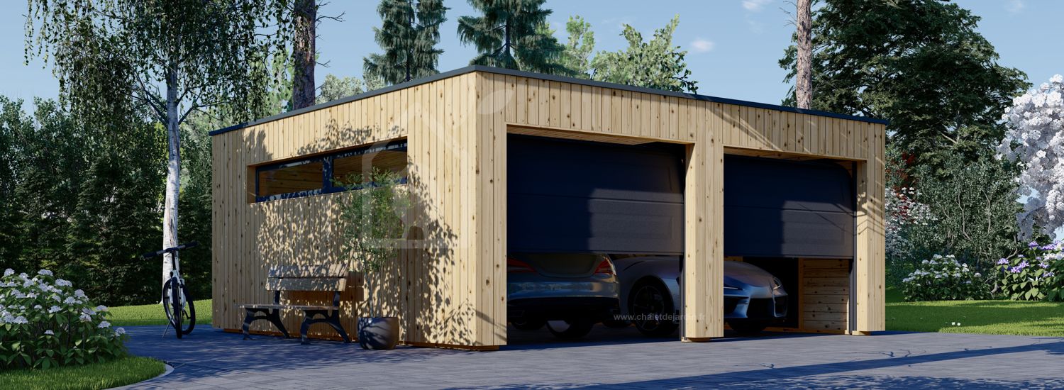 Garage en bois double à toit plat SILVIA DUO F (34 mm + bardage), 6x6 m, 36 m² visualization 1