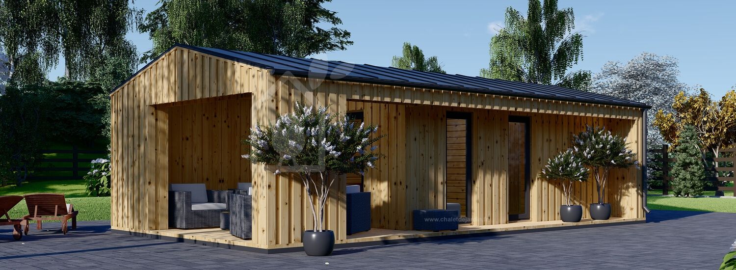 Abri de jardin en bois avec terrasse ANNA Modern (34 mm + bardage), 20 m² + 16 m² visualization 1