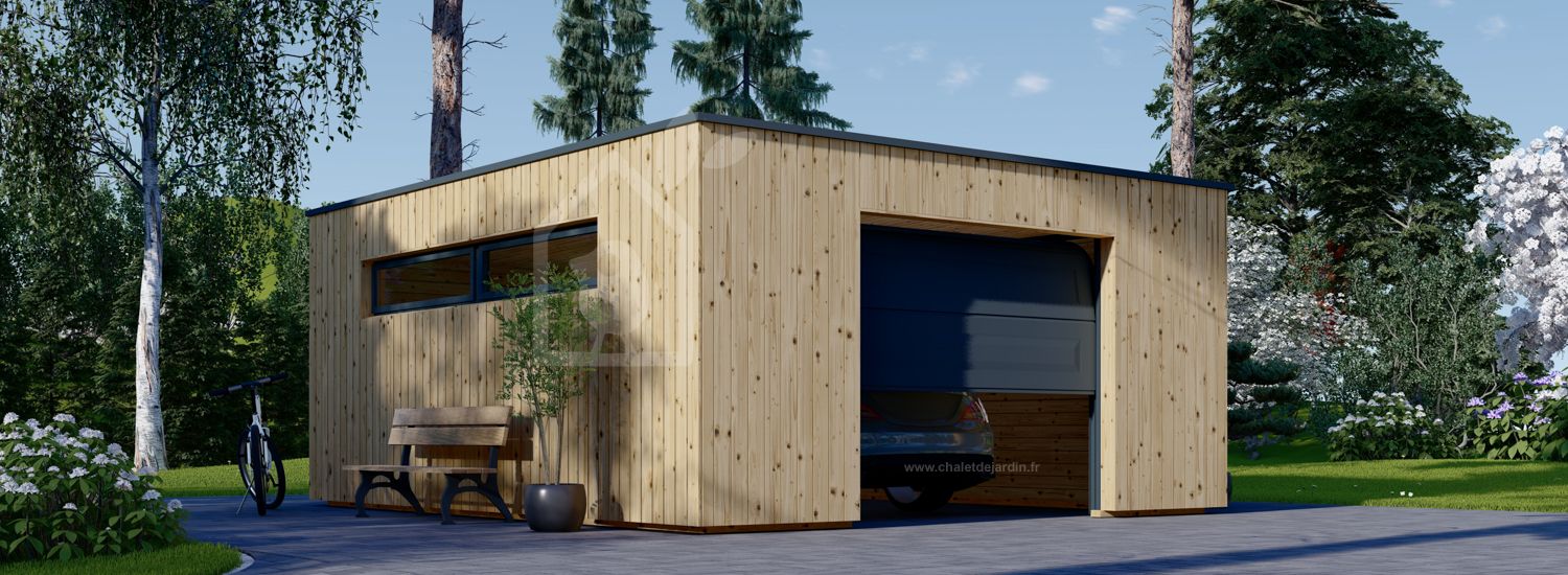 Garage bois toit plat SILVIA F (34 mm + bardage), 5x6 m, 30 m² visualization 1