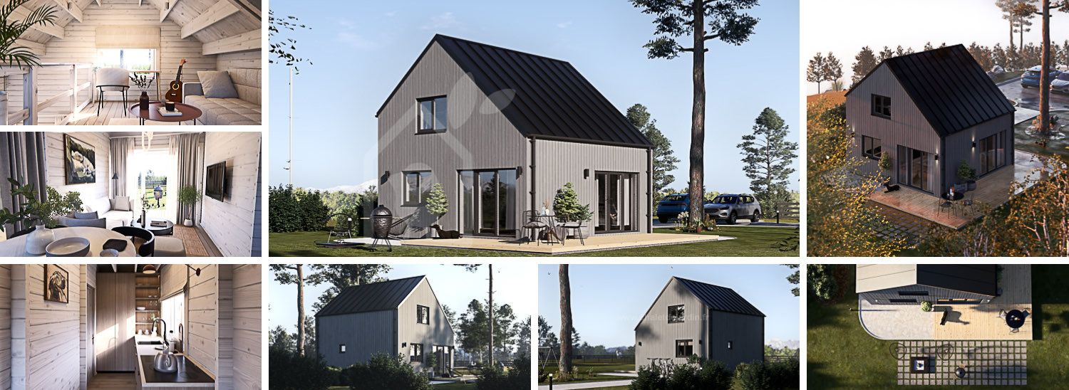 Chalet en bois habitable SELIA RV (Isolé RE2020, 44 mm + bardage), 44 m² visualization 1