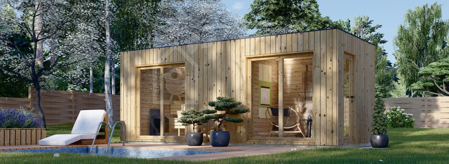 Sauna d'extérieur avec vestiaire DELLA (34 mm + bardage), 6,1 x 2,6 m, 12.5 m² visualization 1