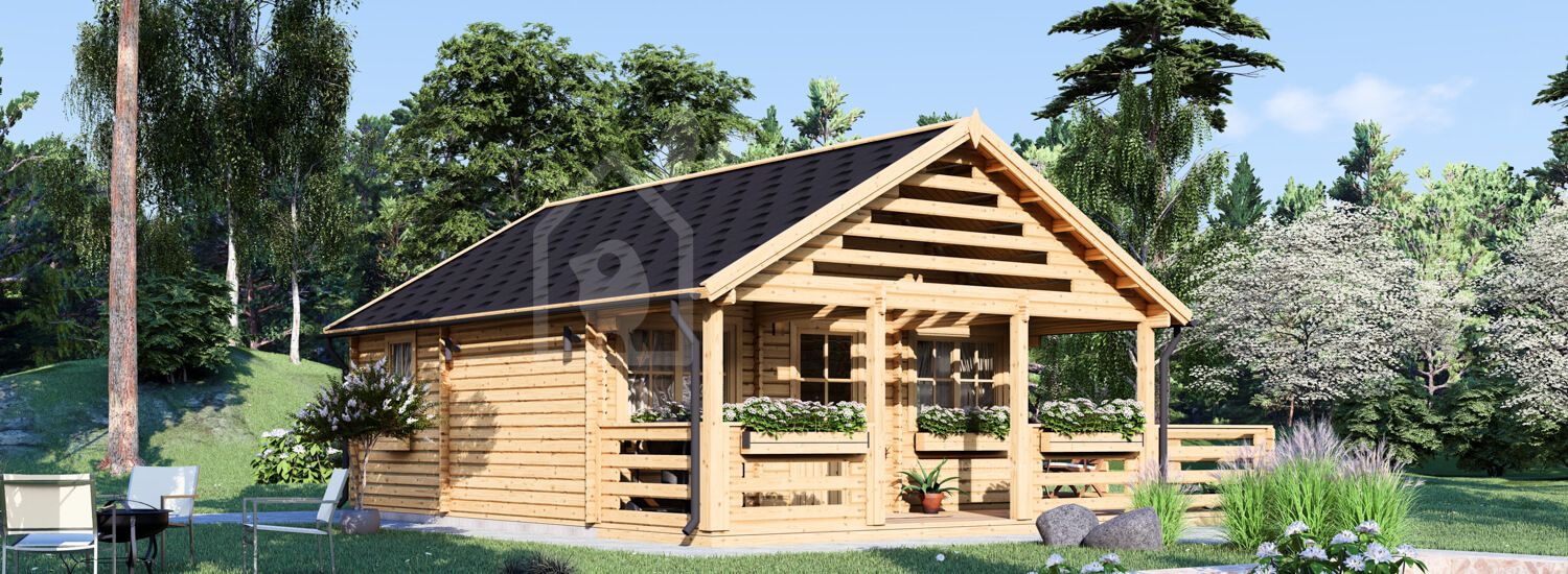 Déstockage: Chalet en bois avec mezzanine ANGERS S (44 mm), 36 m² + 19 m² terrasse visualization 1