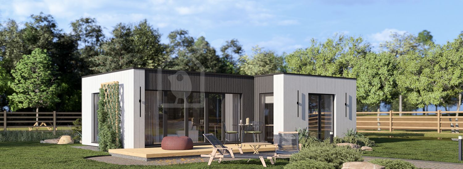 Maison préfabriquée en bois LUCIA 1 PV (Isolé RE2020, 44 mm + bardage), 57 m² visualization 1