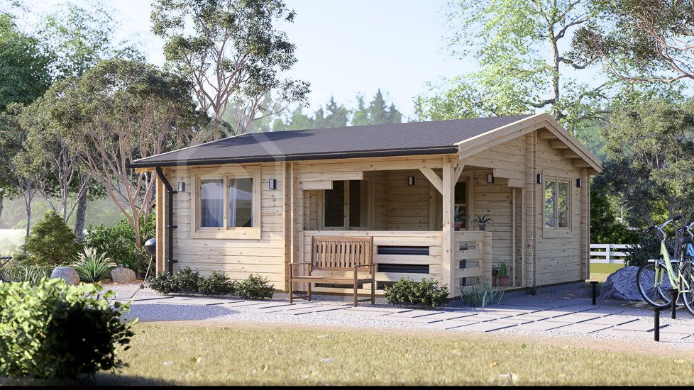 Abri de jardin en bois avec terrasse OLIVIA S (34+34 mm), 6x6 m, 27 m² + 8 m² terrasse visualization 1