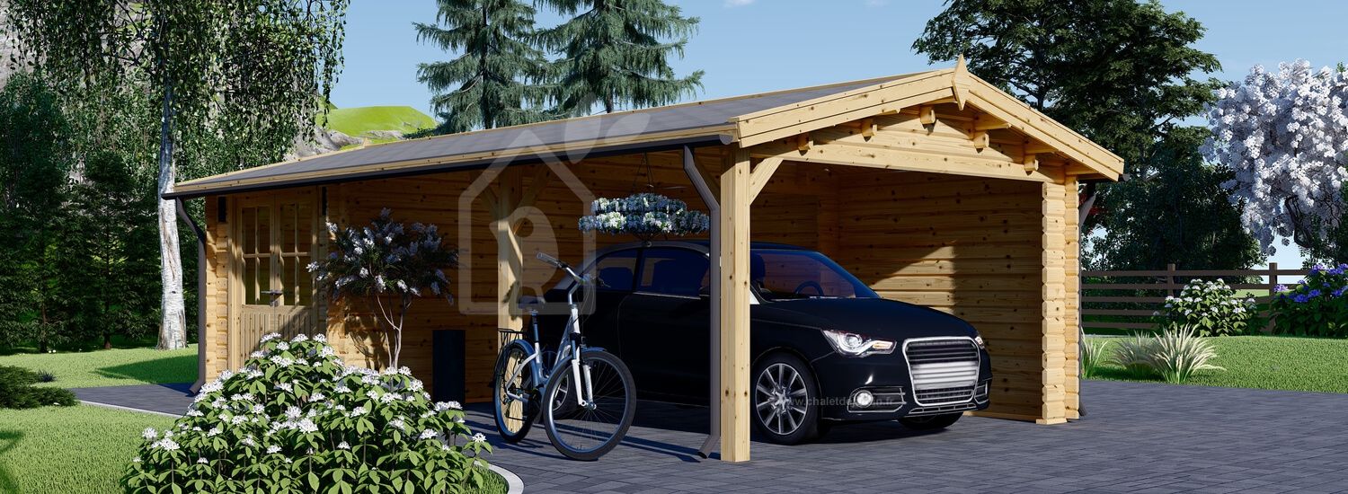 Carport en bois 4x5 m avec abri (44 mm), 4x2.5 m visualization 1
