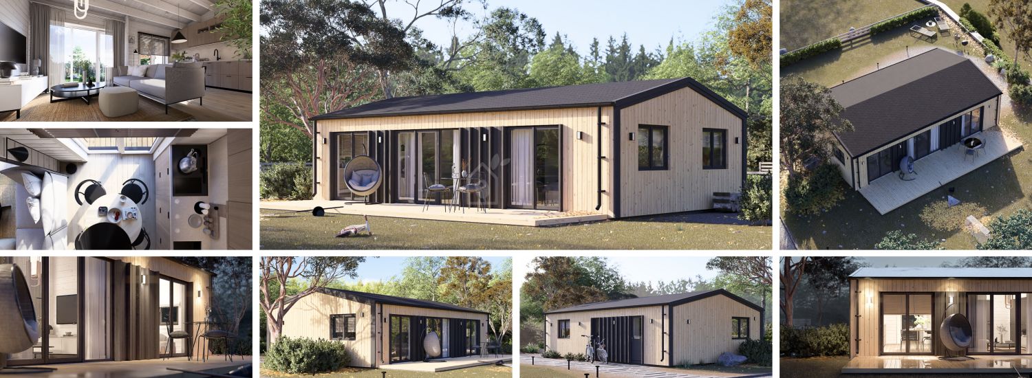 Chalet en bois SELENE (44 mm + bardage), 54 m² visualization 1