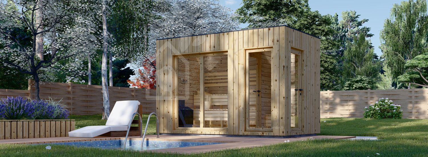 Sauna d'extérieur avec vestiaire DELLA (34 mm + bardage), 3,6 x 2,1 m, 5,5 m² visualization 1